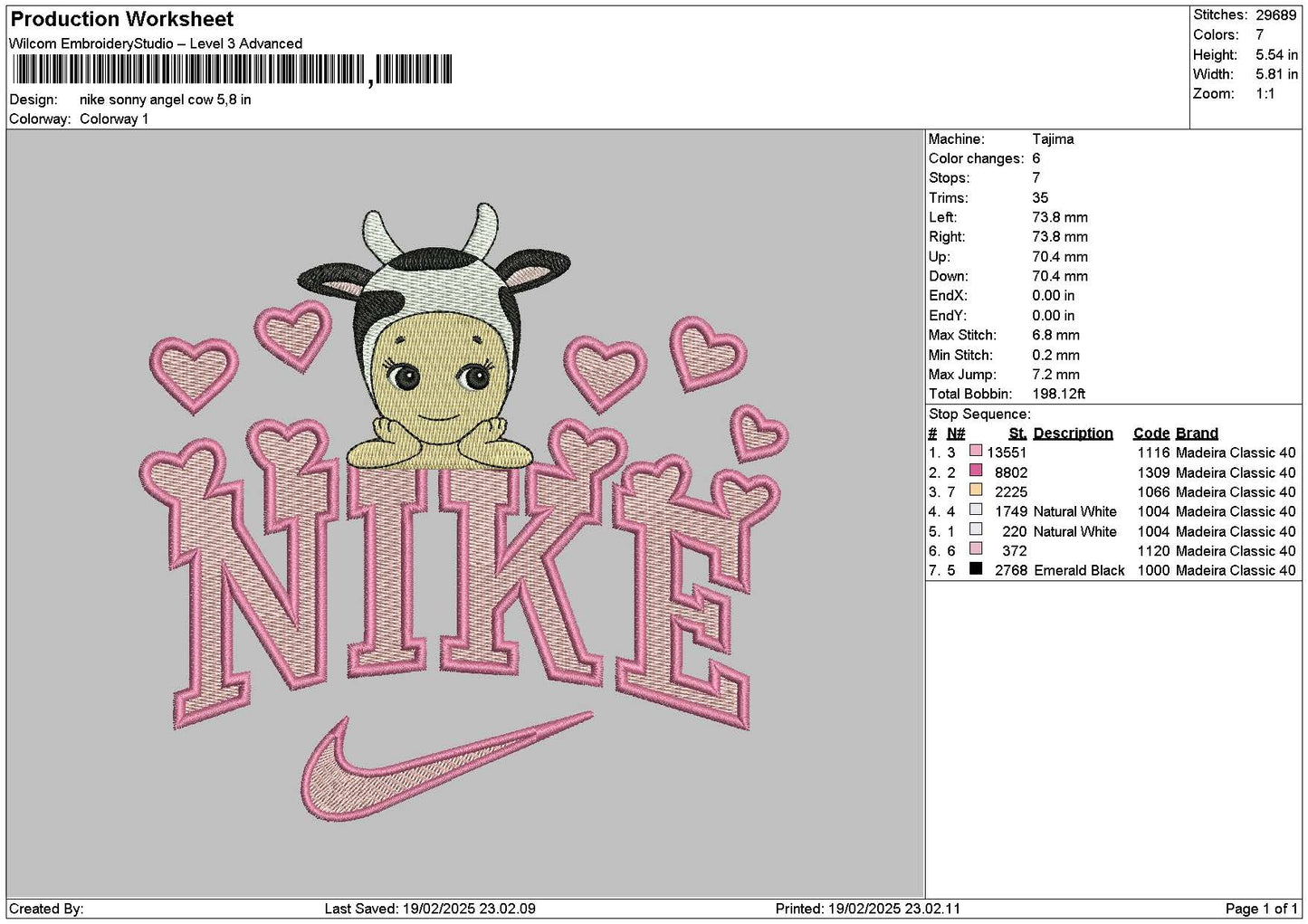 Nike Sonny Cow Embroidery File 6 sizes
