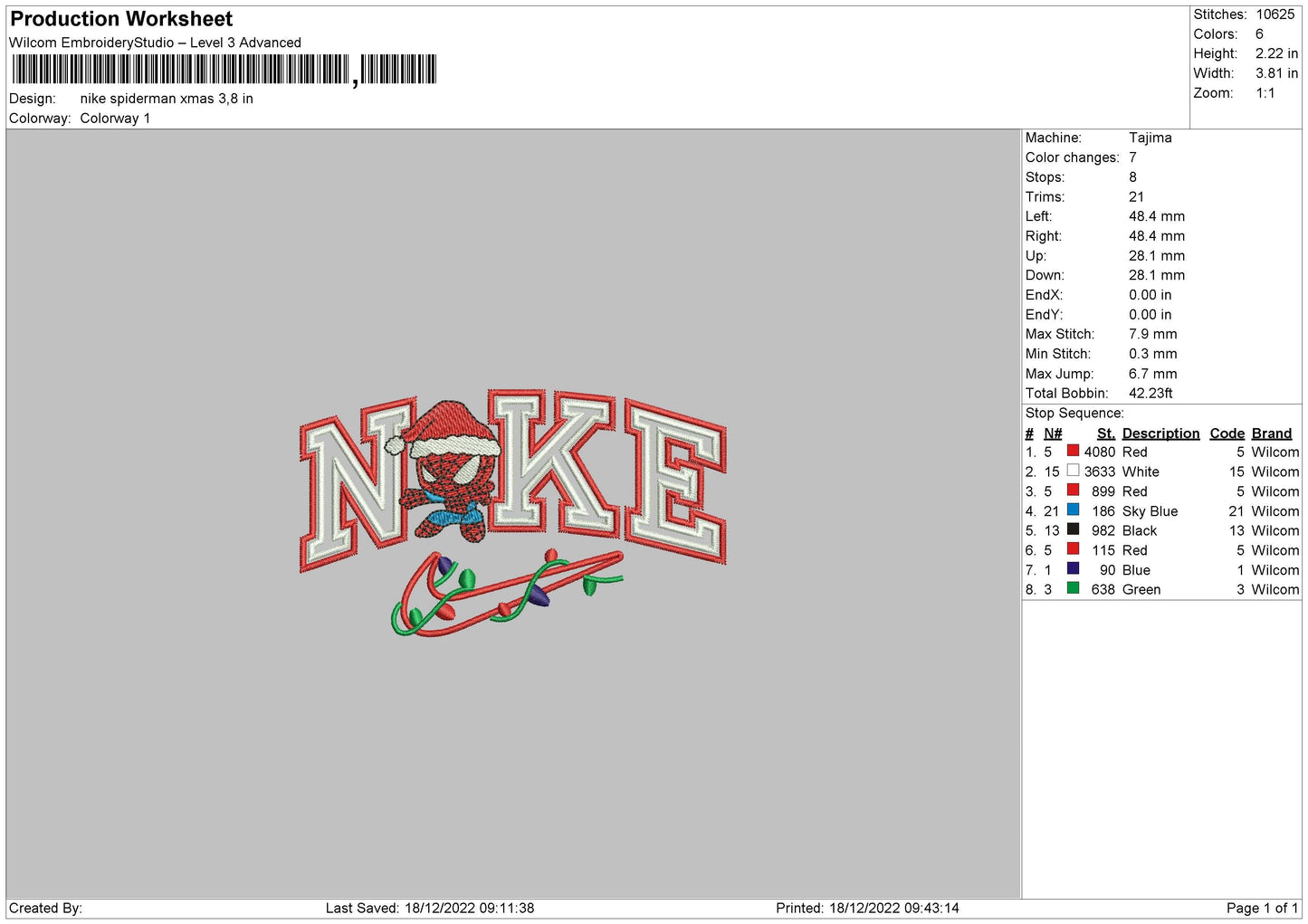 Nike Spider Xmas Embroidery File 6 sizes