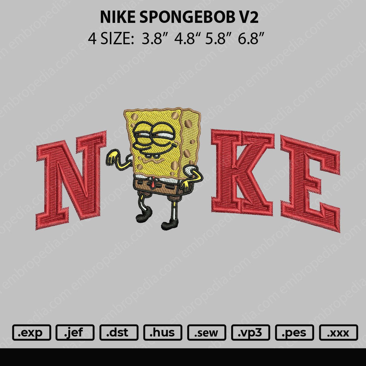 Nike Spongebob V2 Embroidery File 4 size