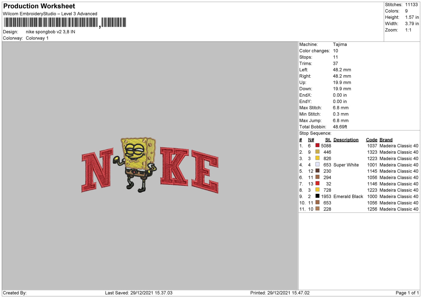 Nike Spongebob V2 Embroidery File 4 size