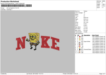 Nike Spongebob V2 Embroidery File 4 size