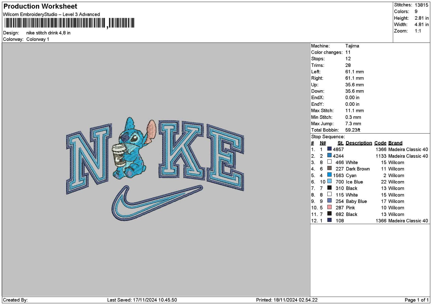 Nike Stitch Drink Embroidery FIle 6 sizes