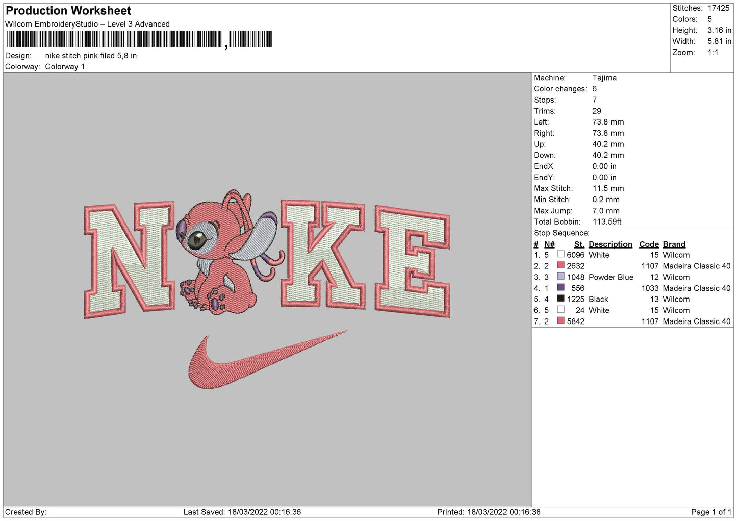 Nike Pink Stitch Fill Embroidery File 4 size