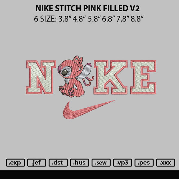 Nike Stitch Pink Filled V2 Embroidery File 6 sizes