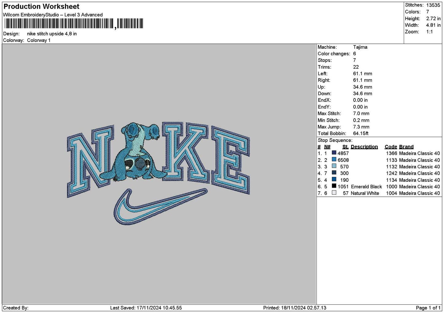 Nike Stitch Upside Embroidery File 6 sizes
