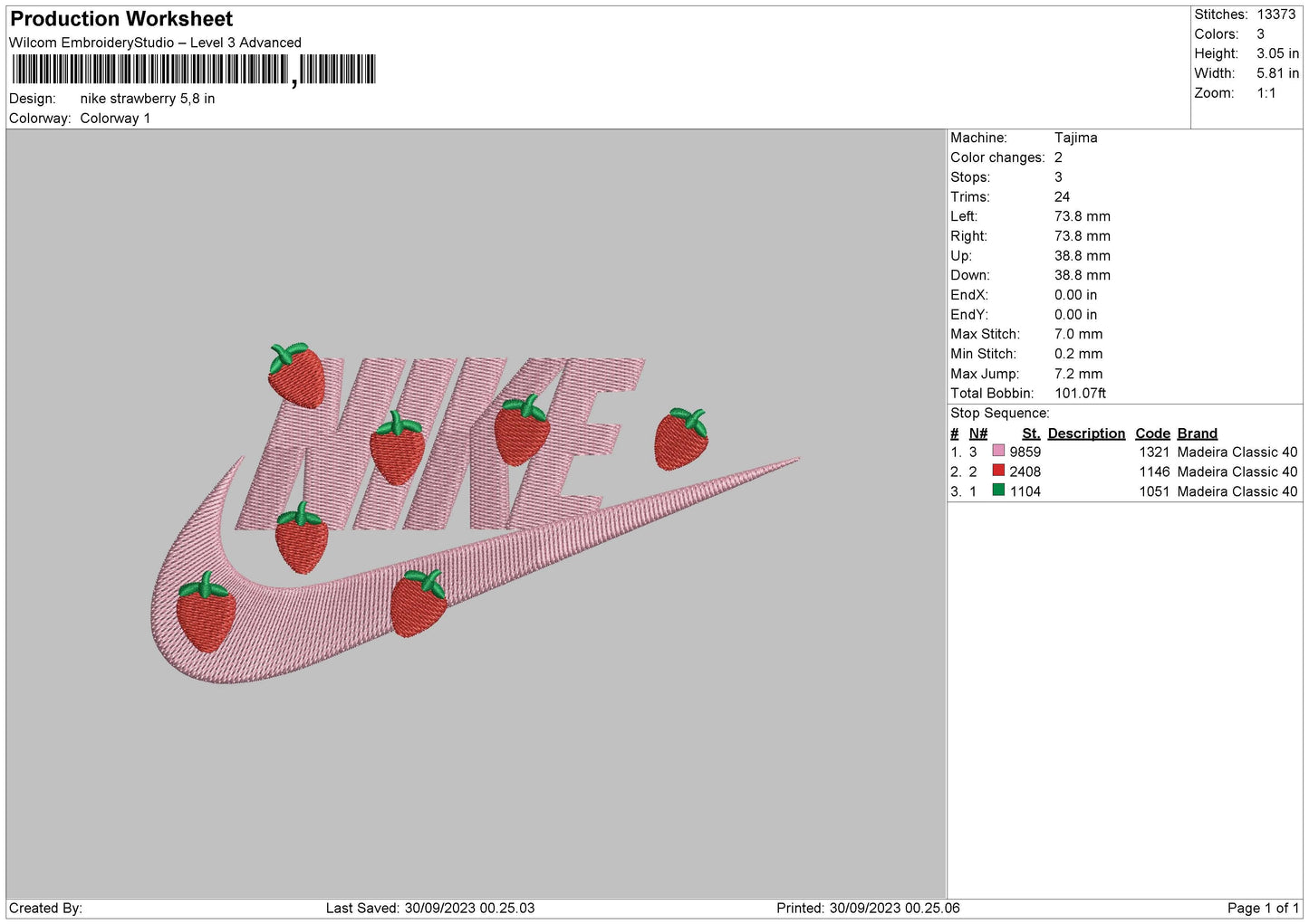 Nike Strawberry Embroidery File 6 sizes