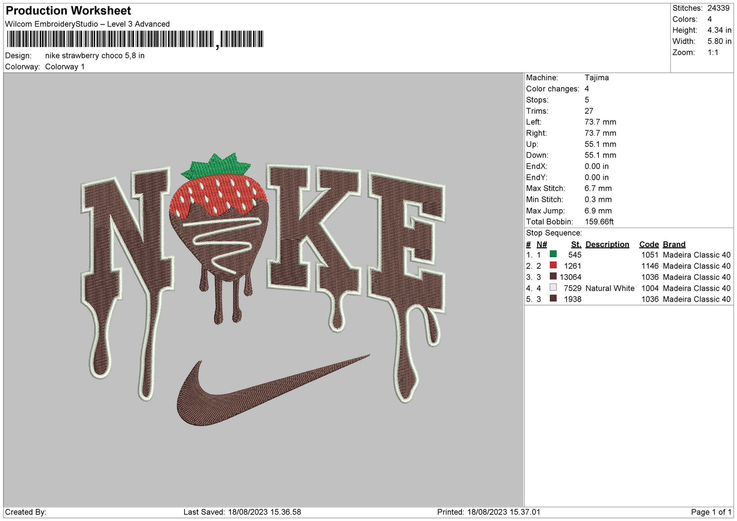 Nike Strawberry Choco Embroidery File 6 sizes