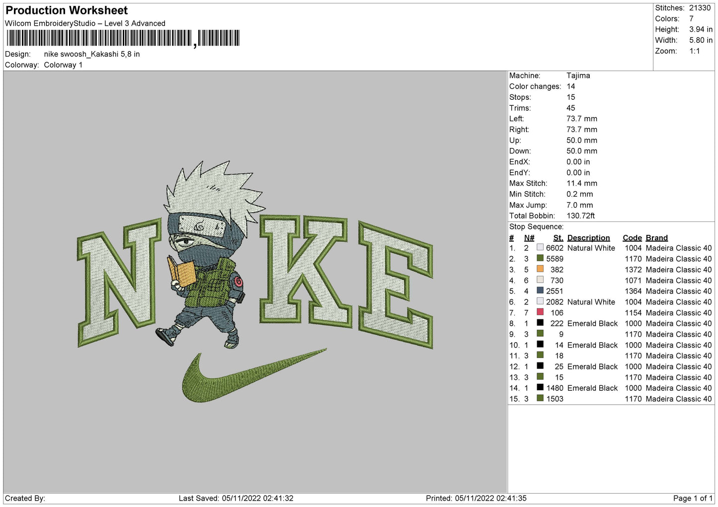 Nike Swoosh Kakashi Embroidery File 6 sizes