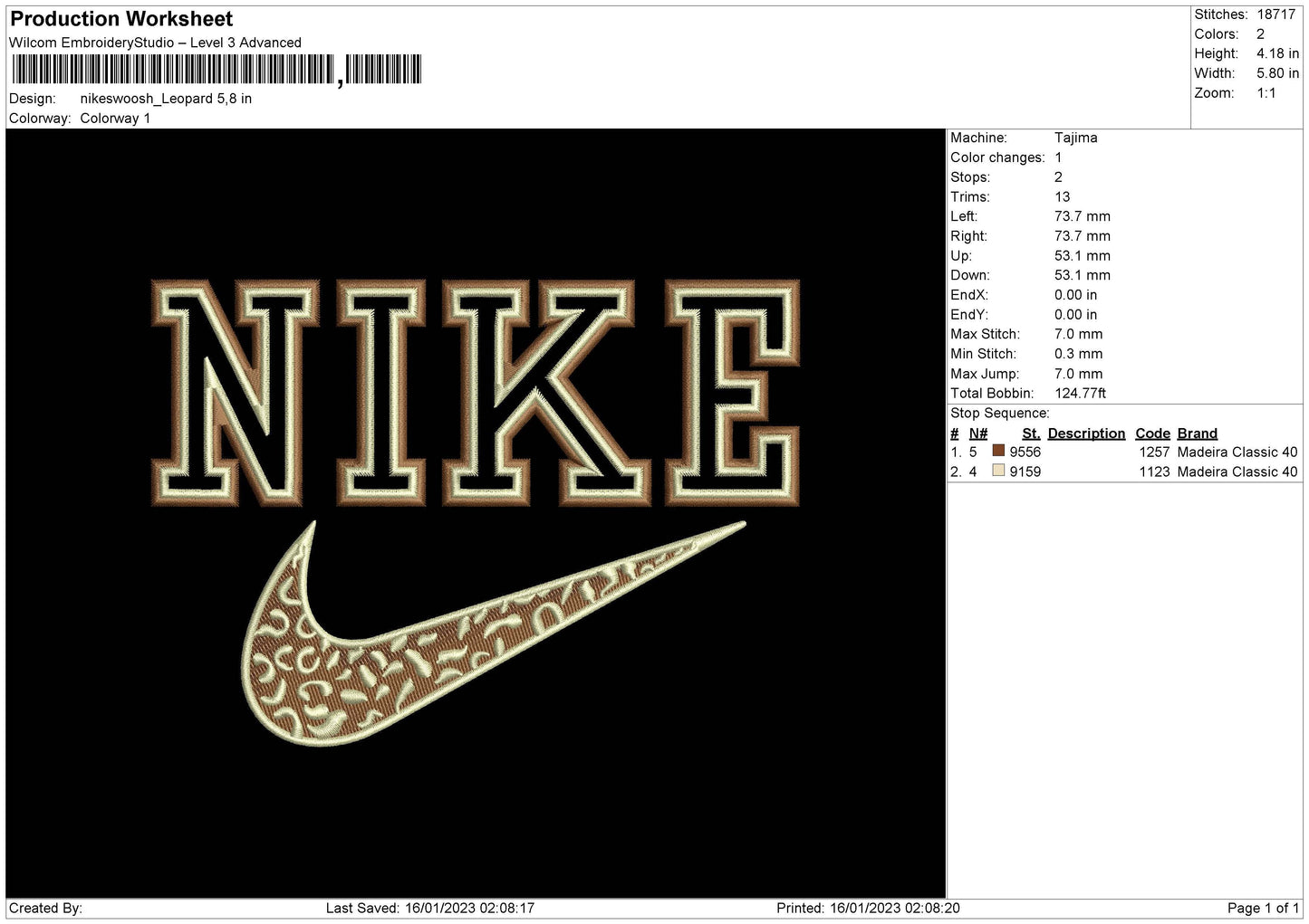 Nike Swoosh Leopard Embroidery File 6 sizes