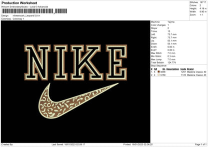 Nike Swoosh Leopard Embroidery File 6 sizes