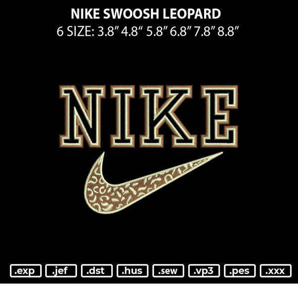 Nike Swoosh Leopard Embroidery File 6 sizes