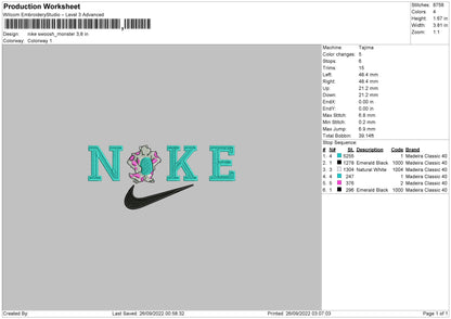 Nike Swoosh Monster Ebroidery File 5 sizes