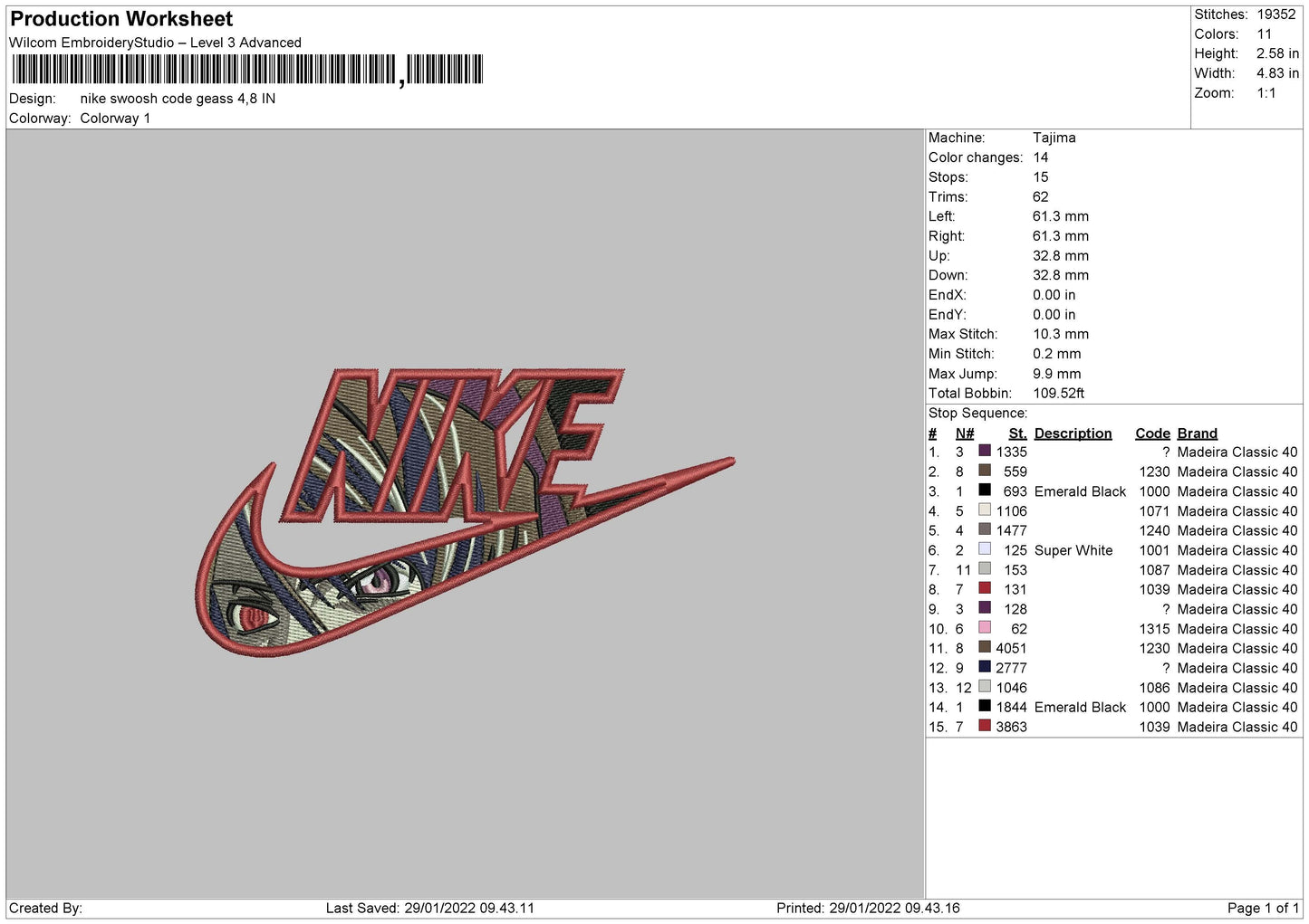 Nike Swoosh Code Geass Embroidery File 4 size