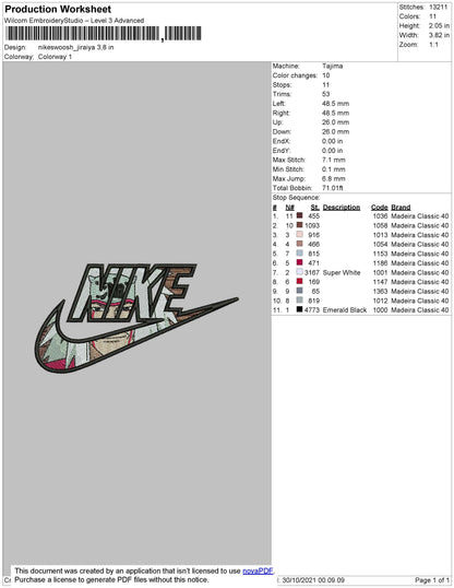 Nike Swoosh Jiraya Embroidery File 5 size