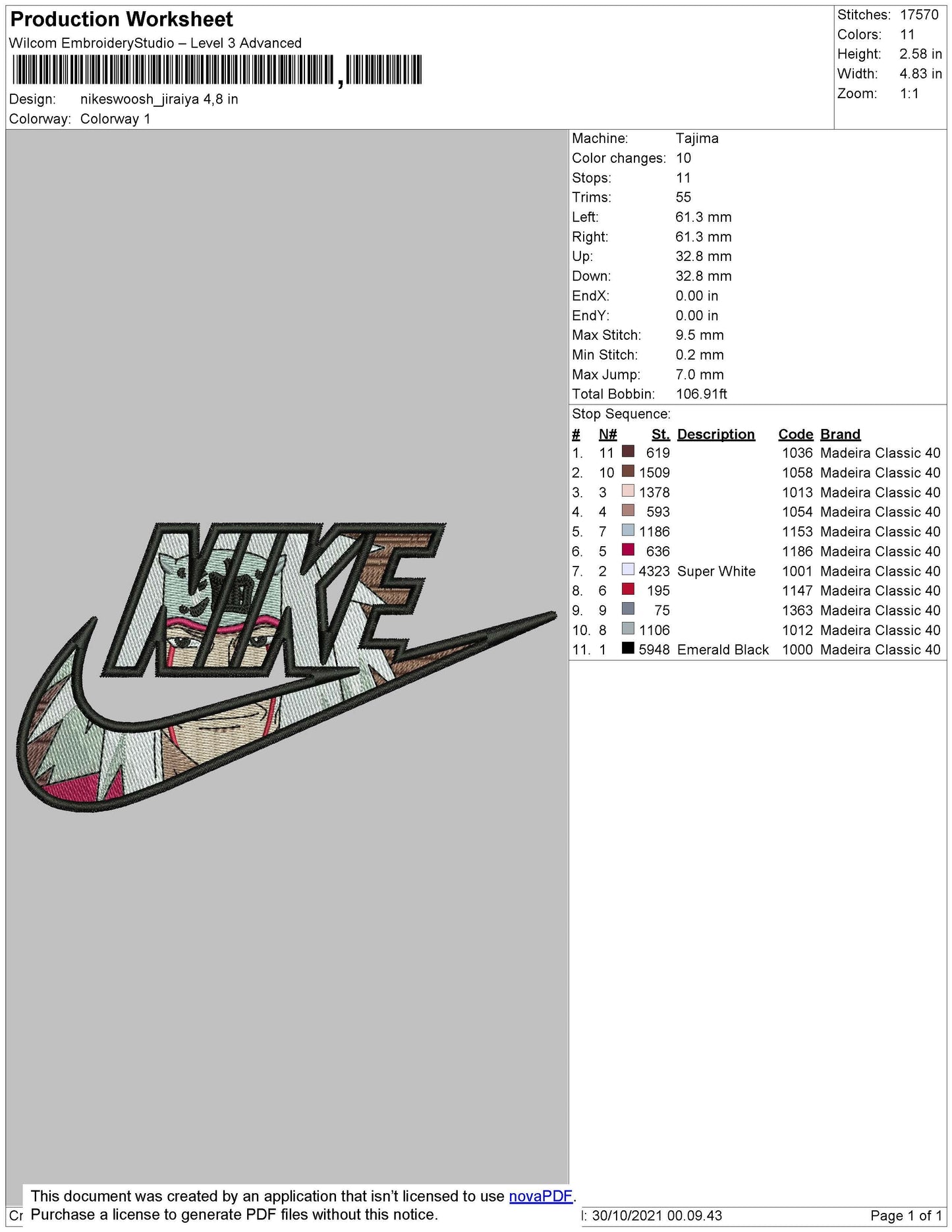 Nike Swoosh Jiraya Embroidery File 5 size