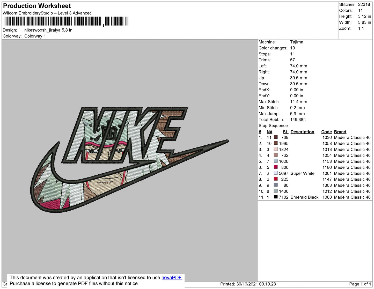Nike Swoosh Jiraya Embroidery File 5 size
