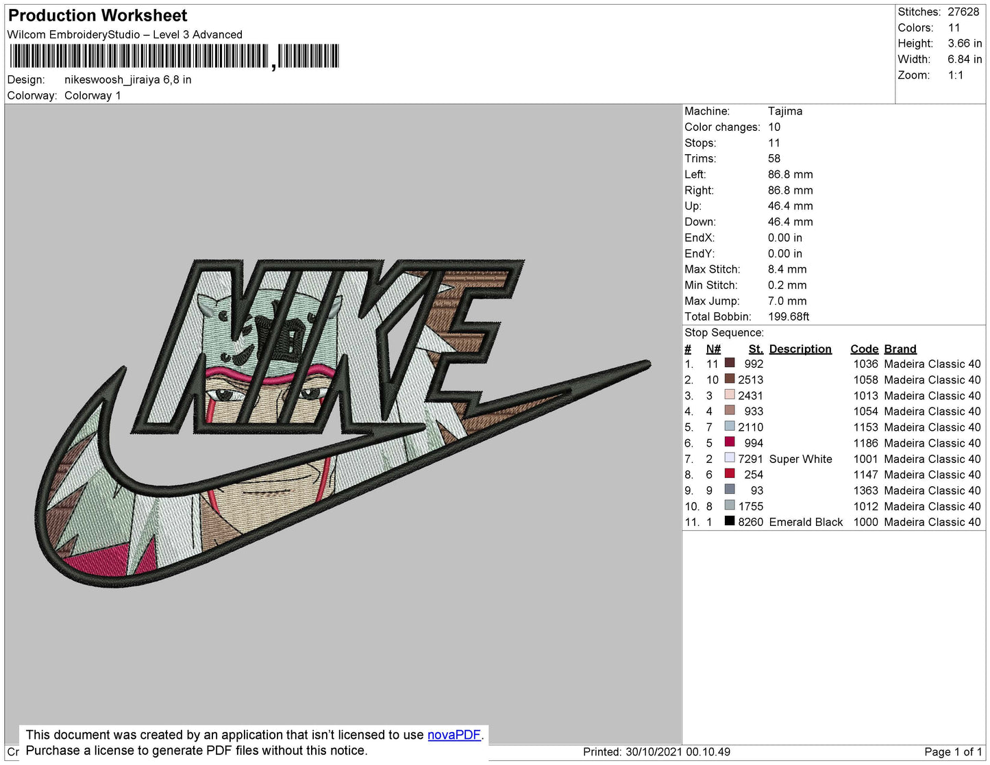 Nike Swoosh Jiraya Embroidery File 5 size