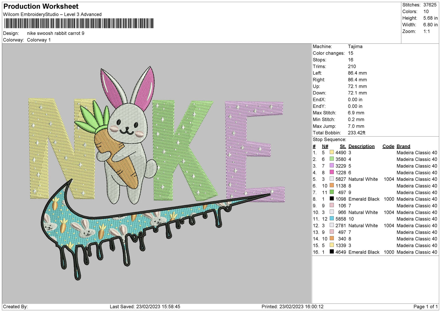 Nike Swoosh Rabbit Carrot Embroidery File 6 sizes