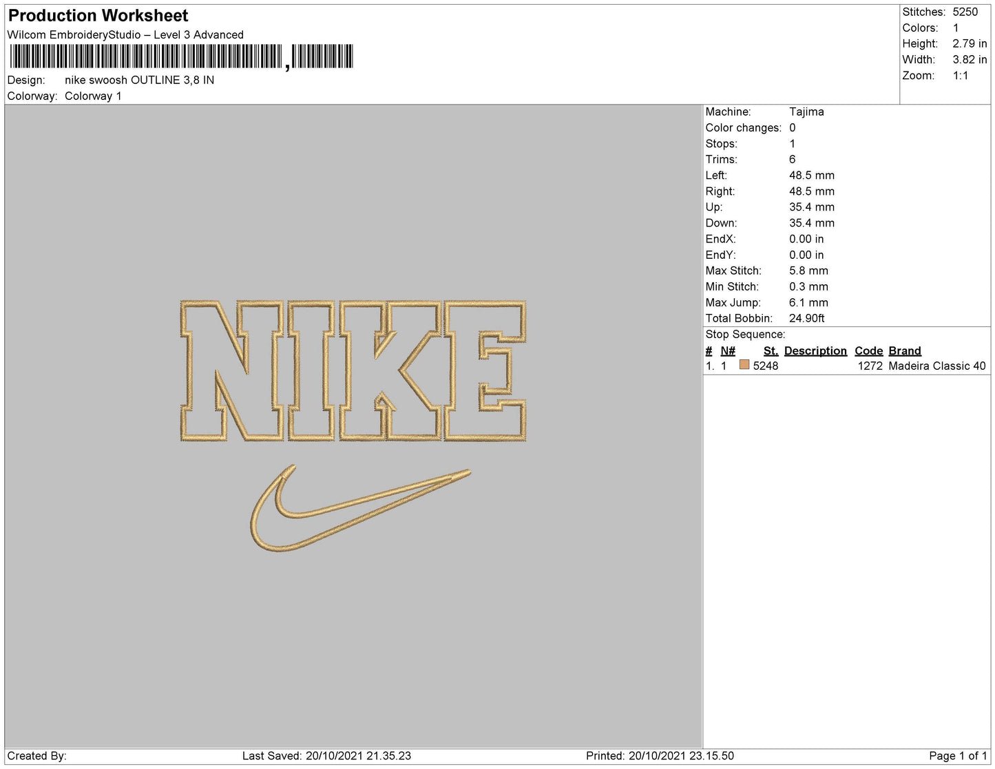 Nike Swoosh Outline Embroidery File 4 size