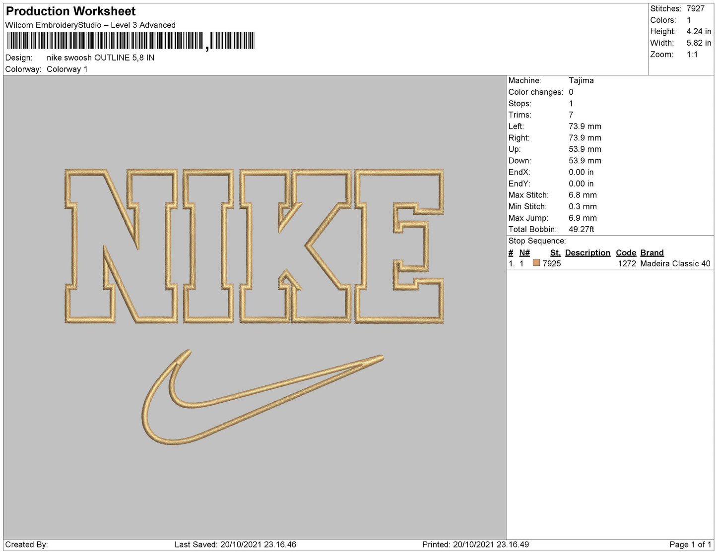 Nike Swoosh Outline Embroidery File 4 size