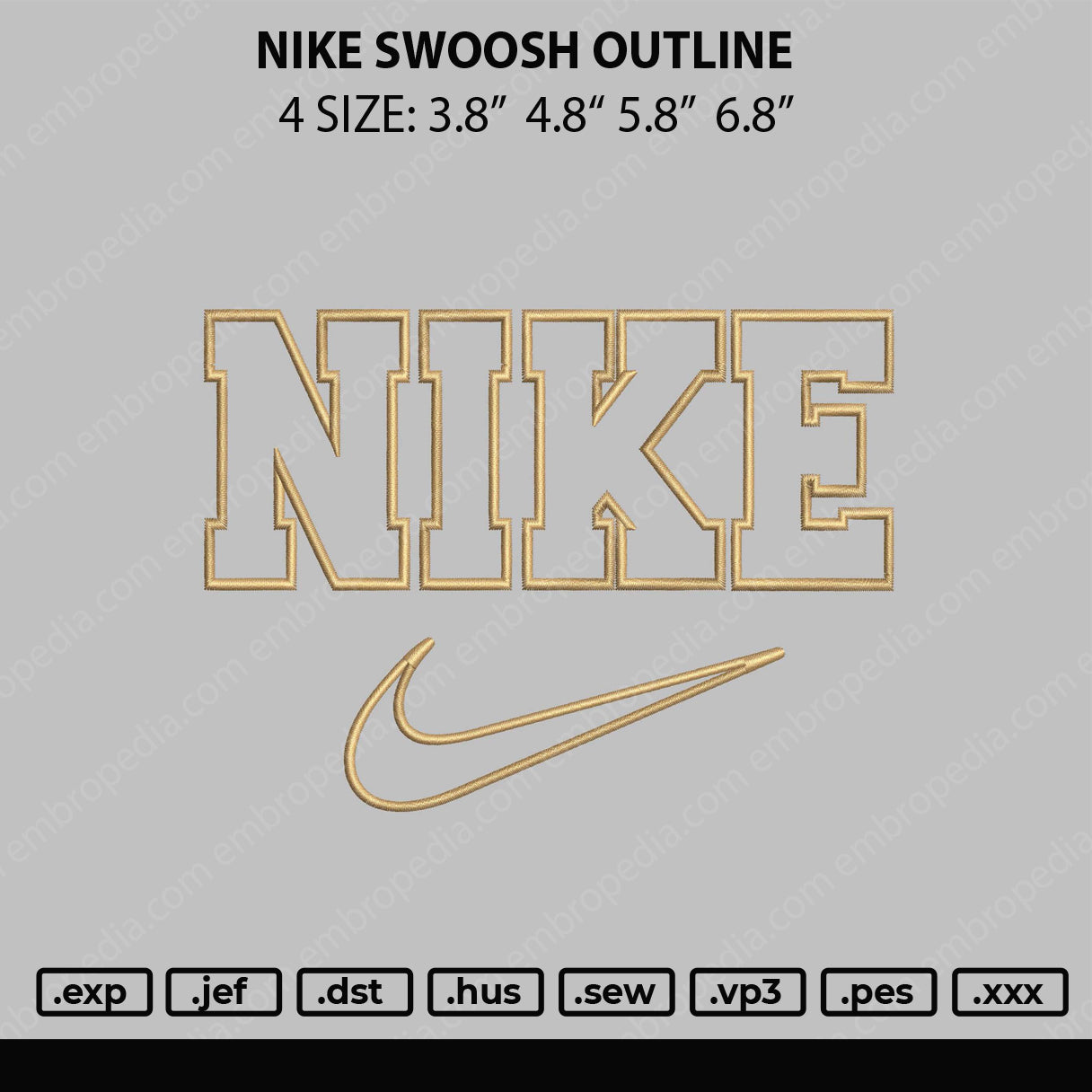 Nike Swoosh Outline Embroidery File 4 size