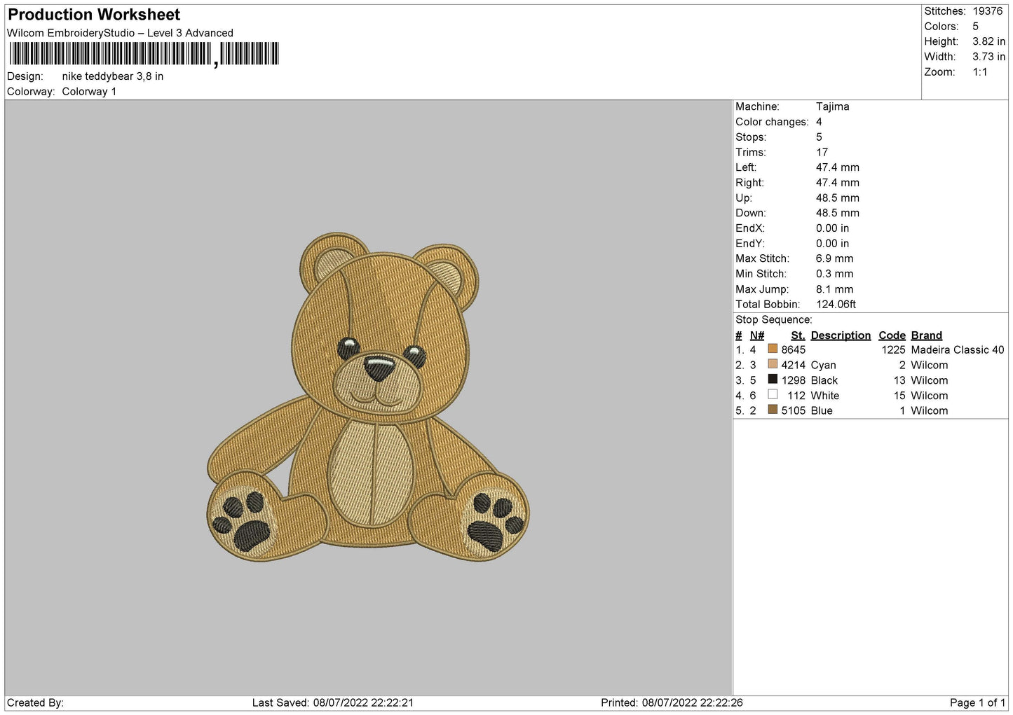 Teddy Bear Embroidery File 4 sizes