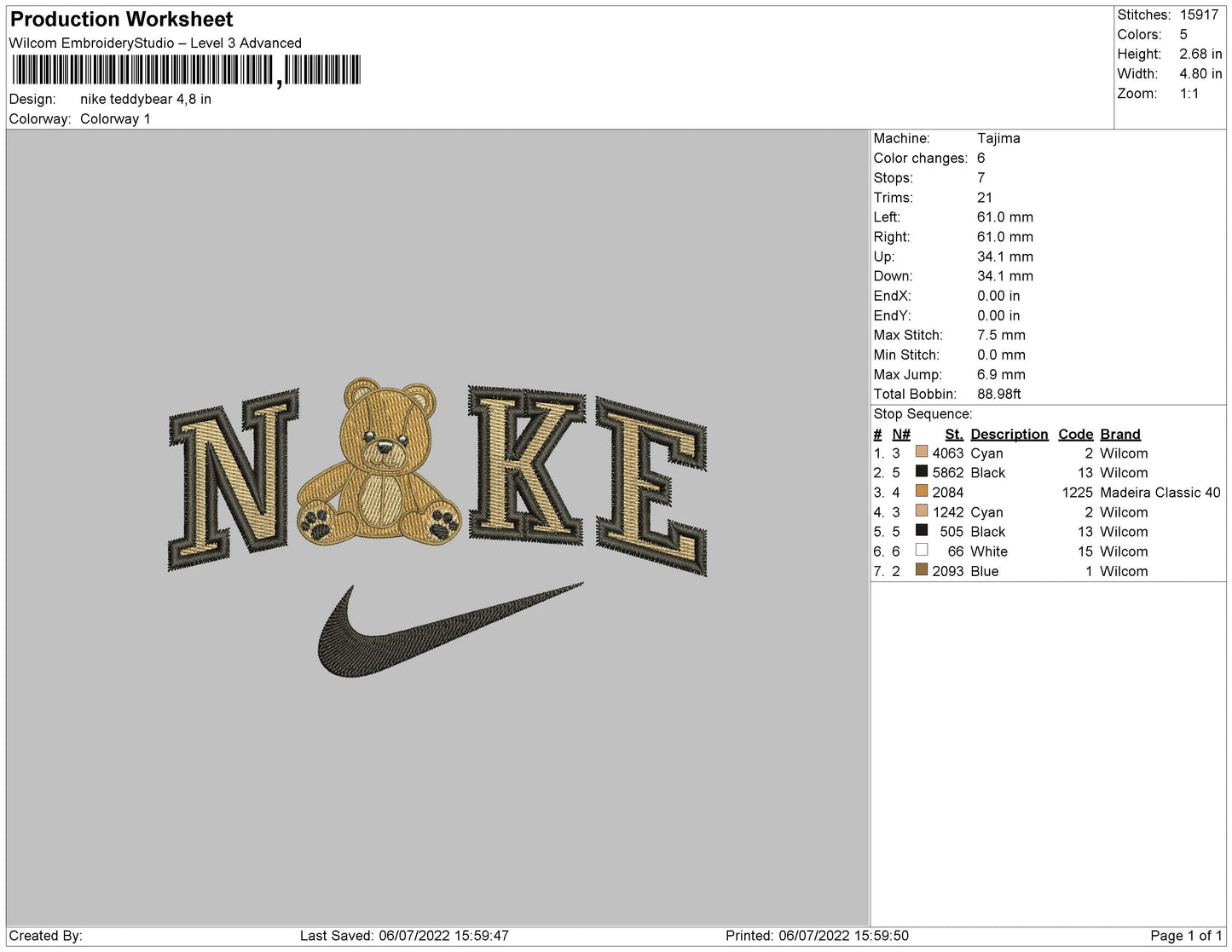 Nike TeddyBear Embroidery File 4 sizes