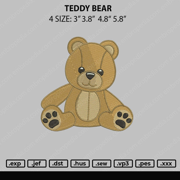 Teddy Bear Embroidery File 4 sizes