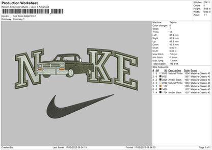 Nike Truck Dodge Embroidery File 6 sizes