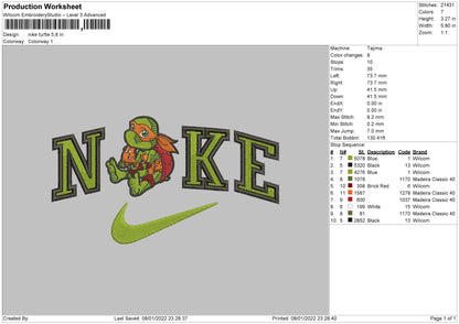 Nike Turtle Embroidery File 4 size