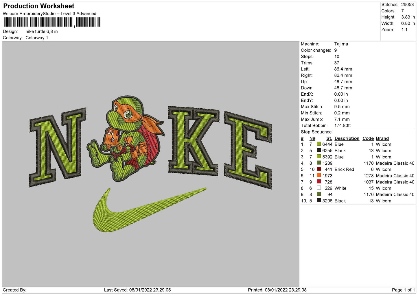 Nike Turtle Embroidery File 4 size