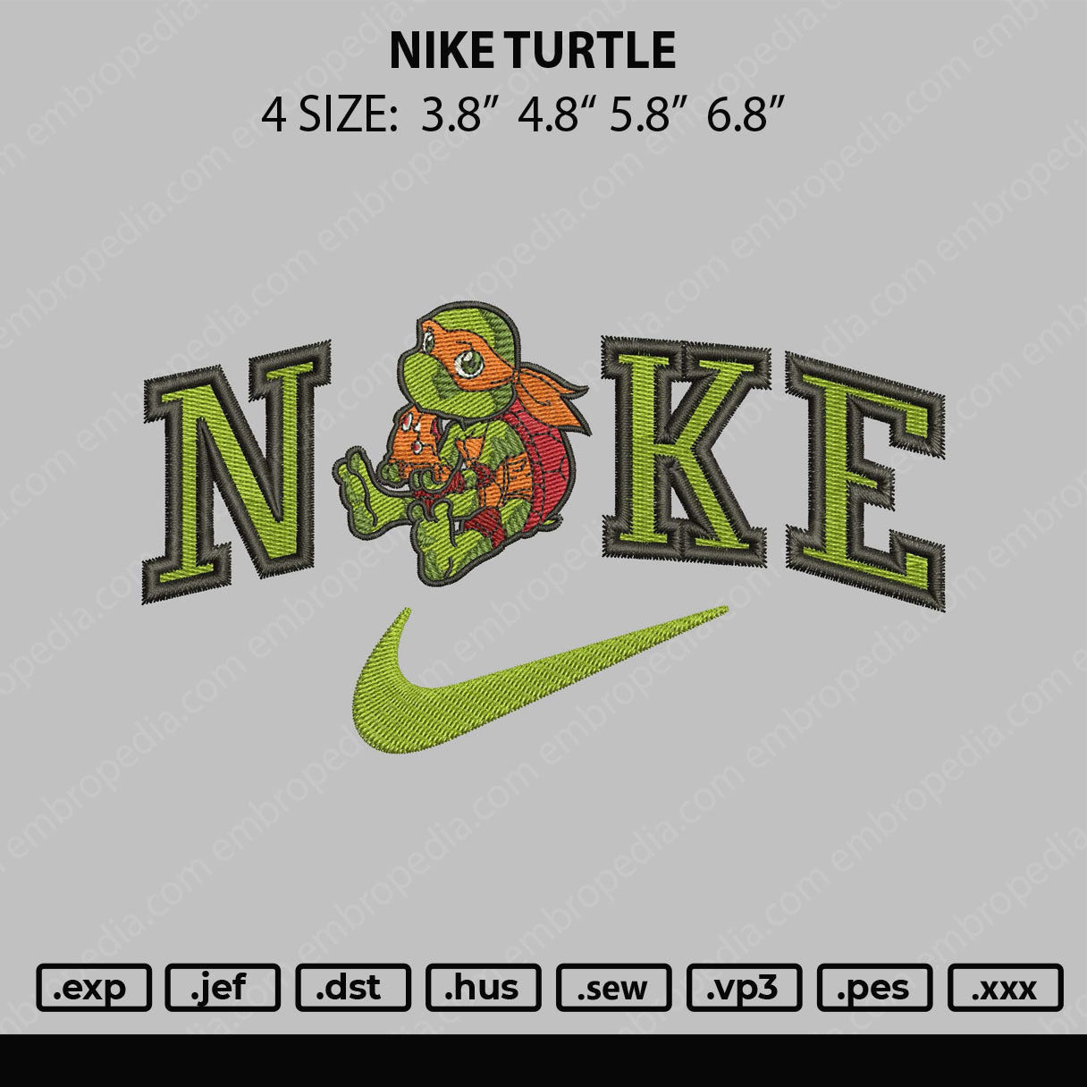 Nike Turtle Embroidery File 4 size
