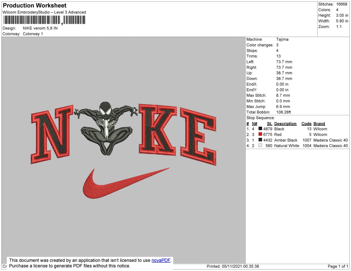Nike Venom Embroidery File 4 size