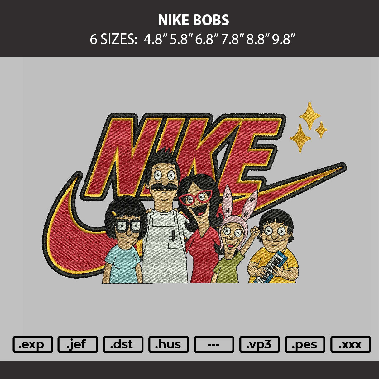 Nike Bobs Embroidery Machine Design File 6 sizes