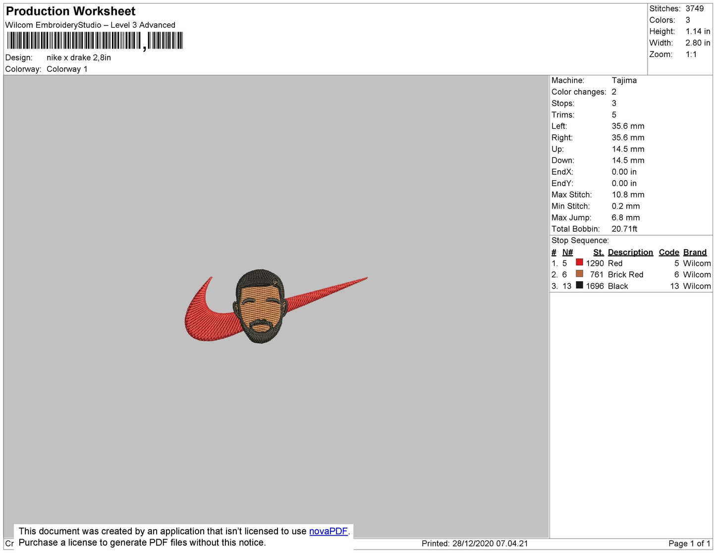 Nike X Drake V01 Embroidery File 5 size