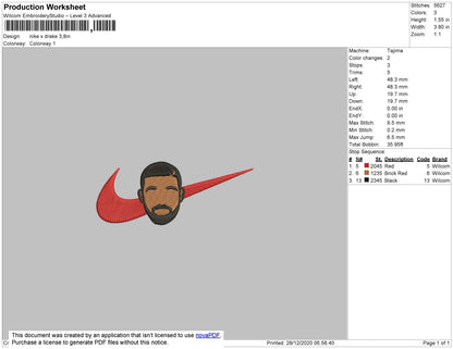Nike X Drake V01 Embroidery File 5 size