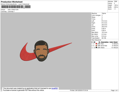 Nike X Drake V01 Embroidery File 5 size