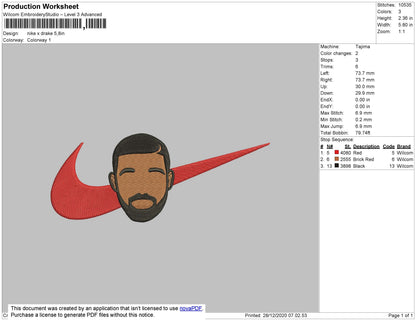 Nike X Drake V01 Embroidery File 5 size