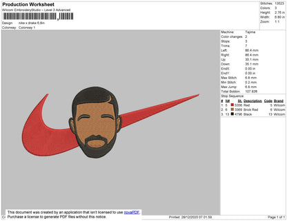 Nike X Drake V01 Embroidery File 5 size