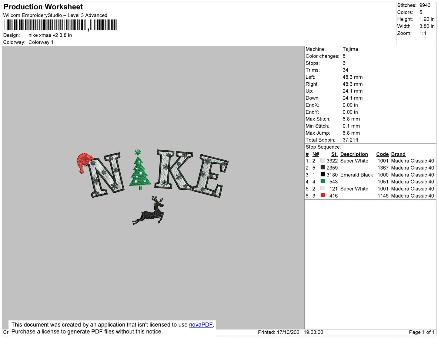 Nike Xmas Embroidery File 4 size