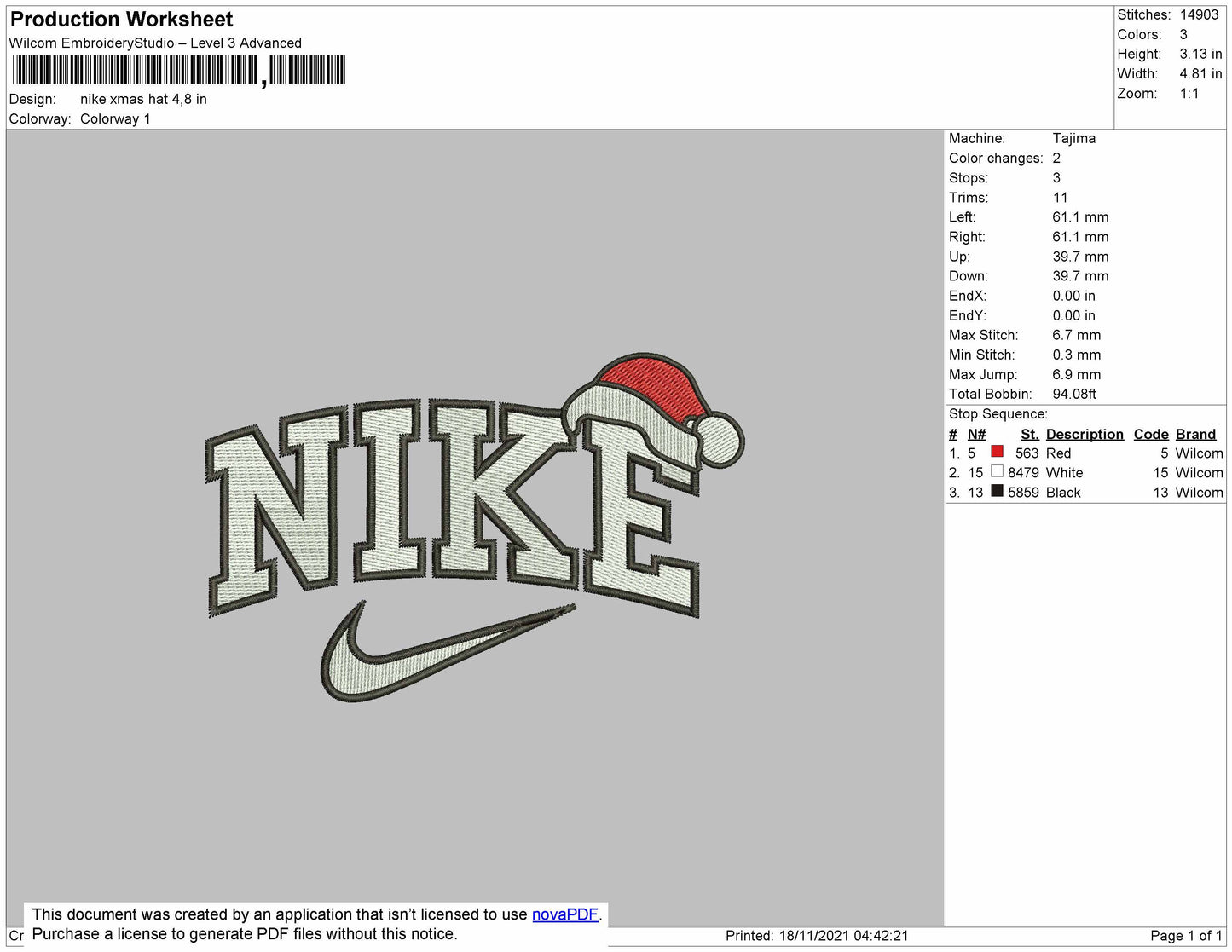 Nike Hat Xmas Embroidery File 4 size