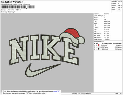 Nike Hat Xmas Embroidery File 4 size