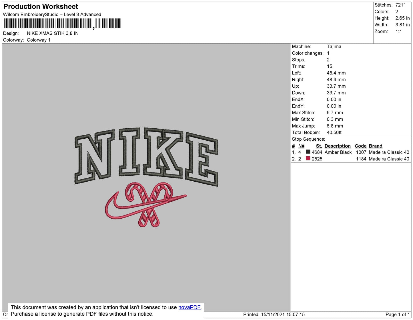 Nike Xmas Stick Embroidery File 4 size