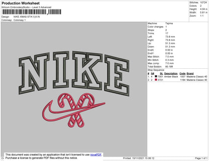 Nike Xmas Stick Embroidery File 4 size