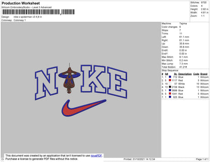 Nike X Spiderman Embroidery File 4 size