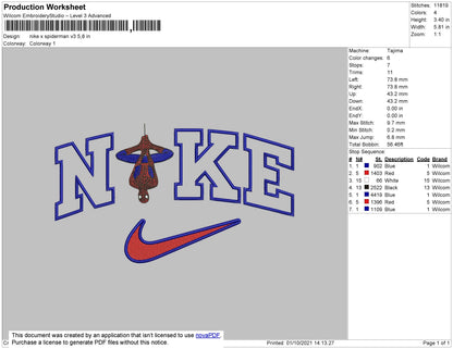 Nike X Spiderman Embroidery File 4 size