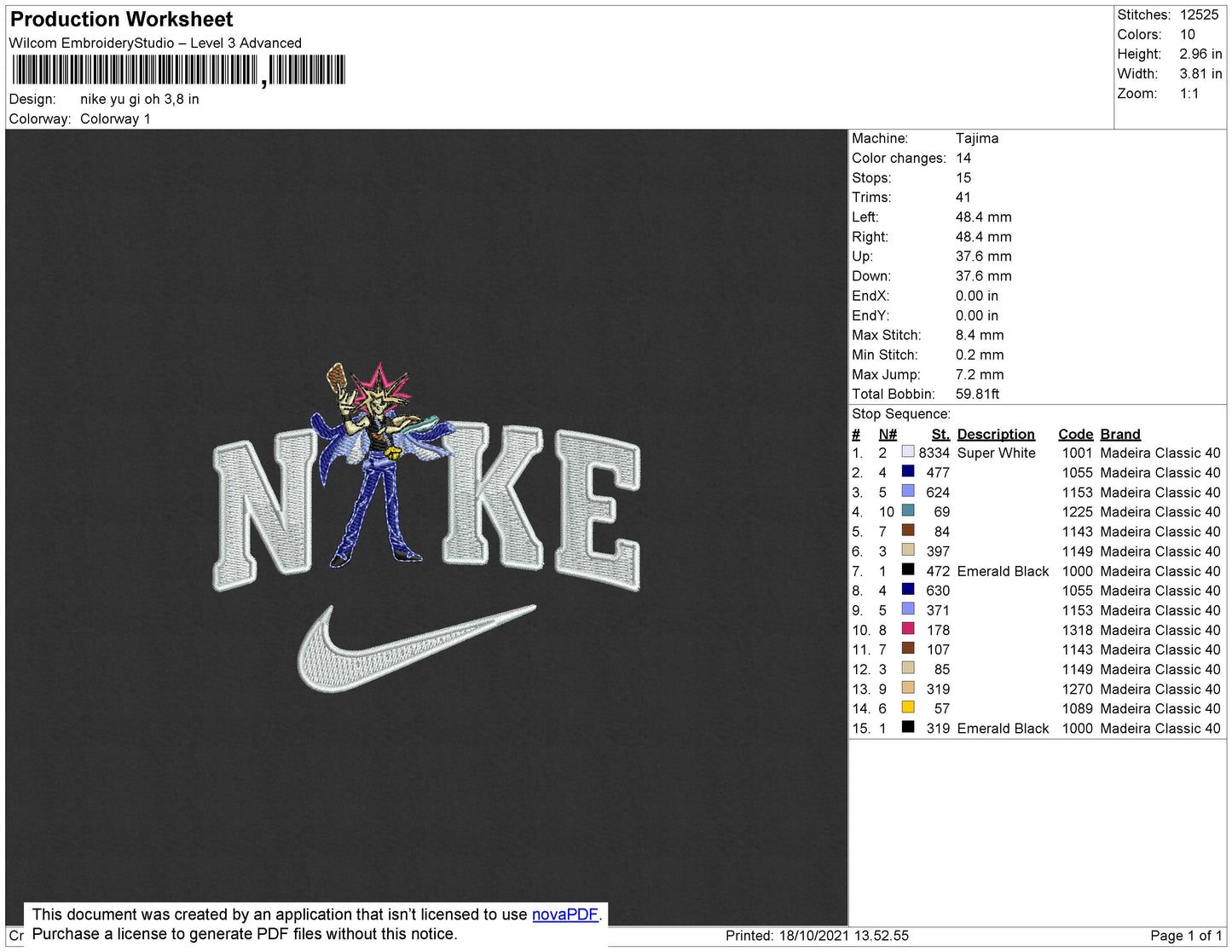 Nike Yu Gi Oh Embroidery File 4 size
