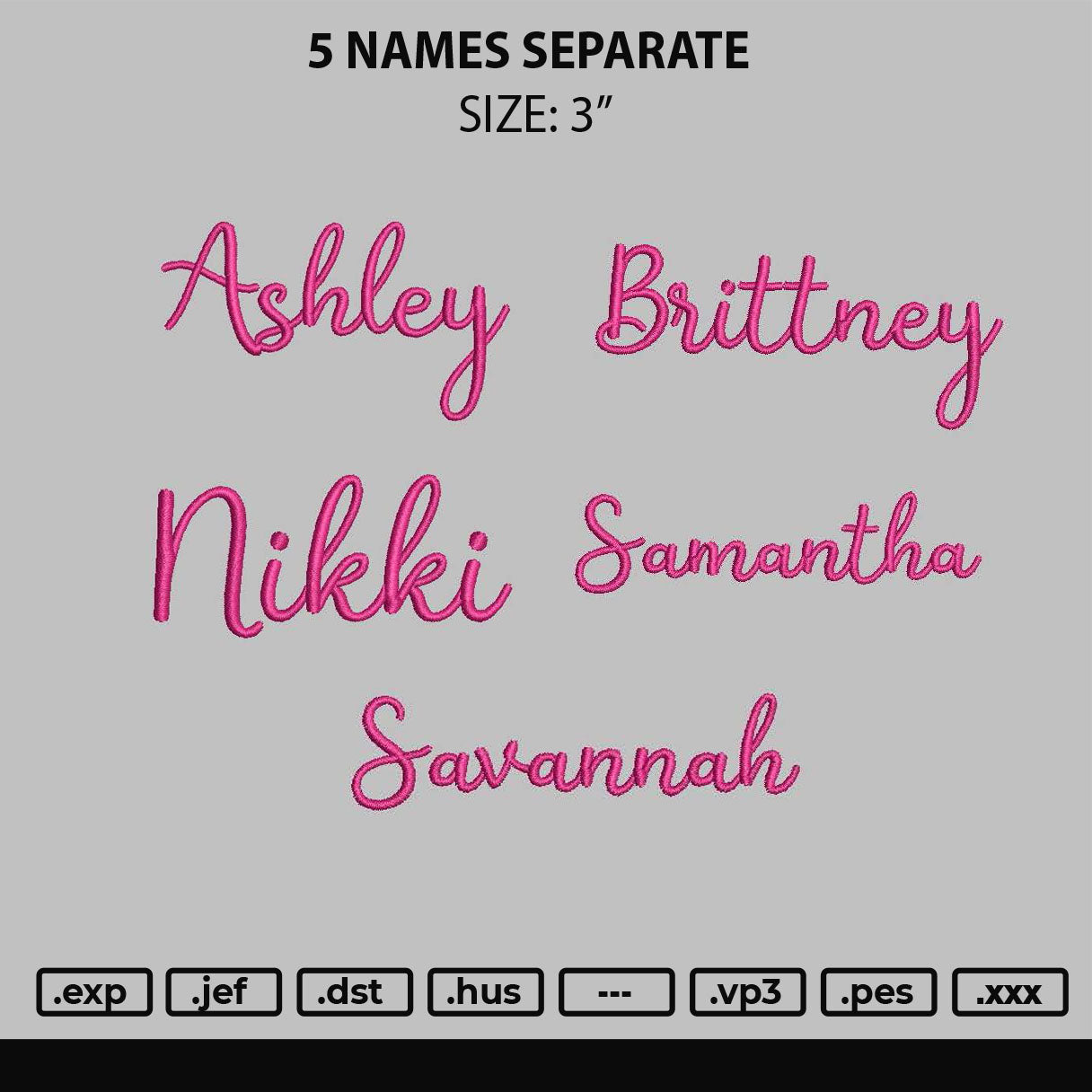 5 Names Separate Embroidery Files