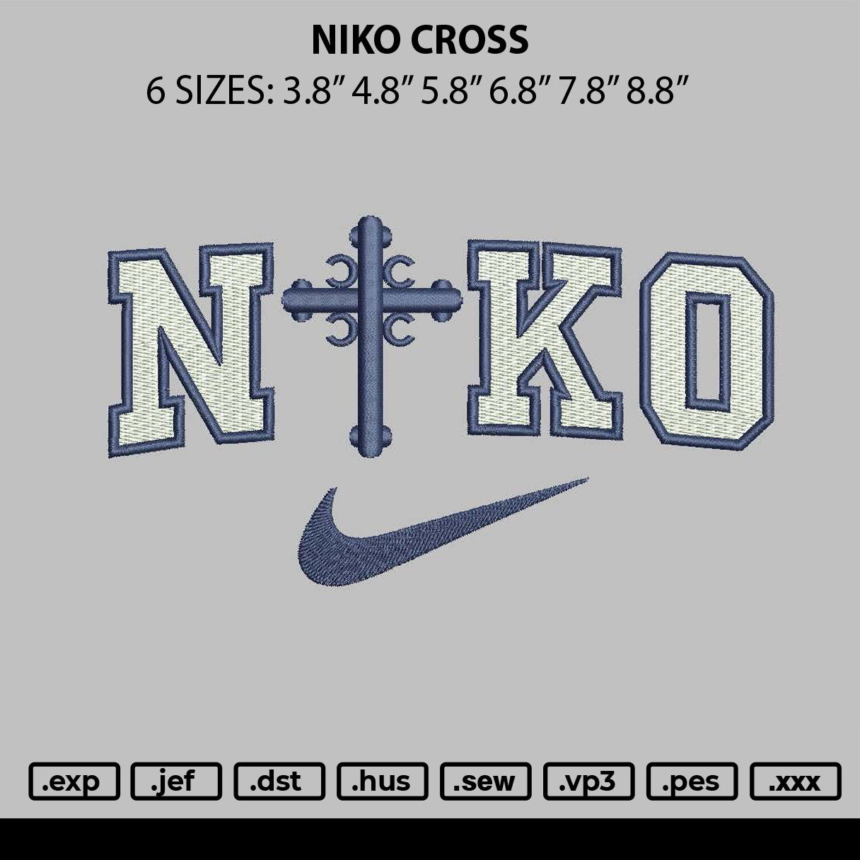Niko Cross Embroidery File 6 sizes