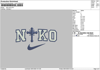 Niko Cross Embroidery File 6 sizes